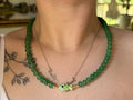 Green gold plated natural stone necklace with porcelain fish charm