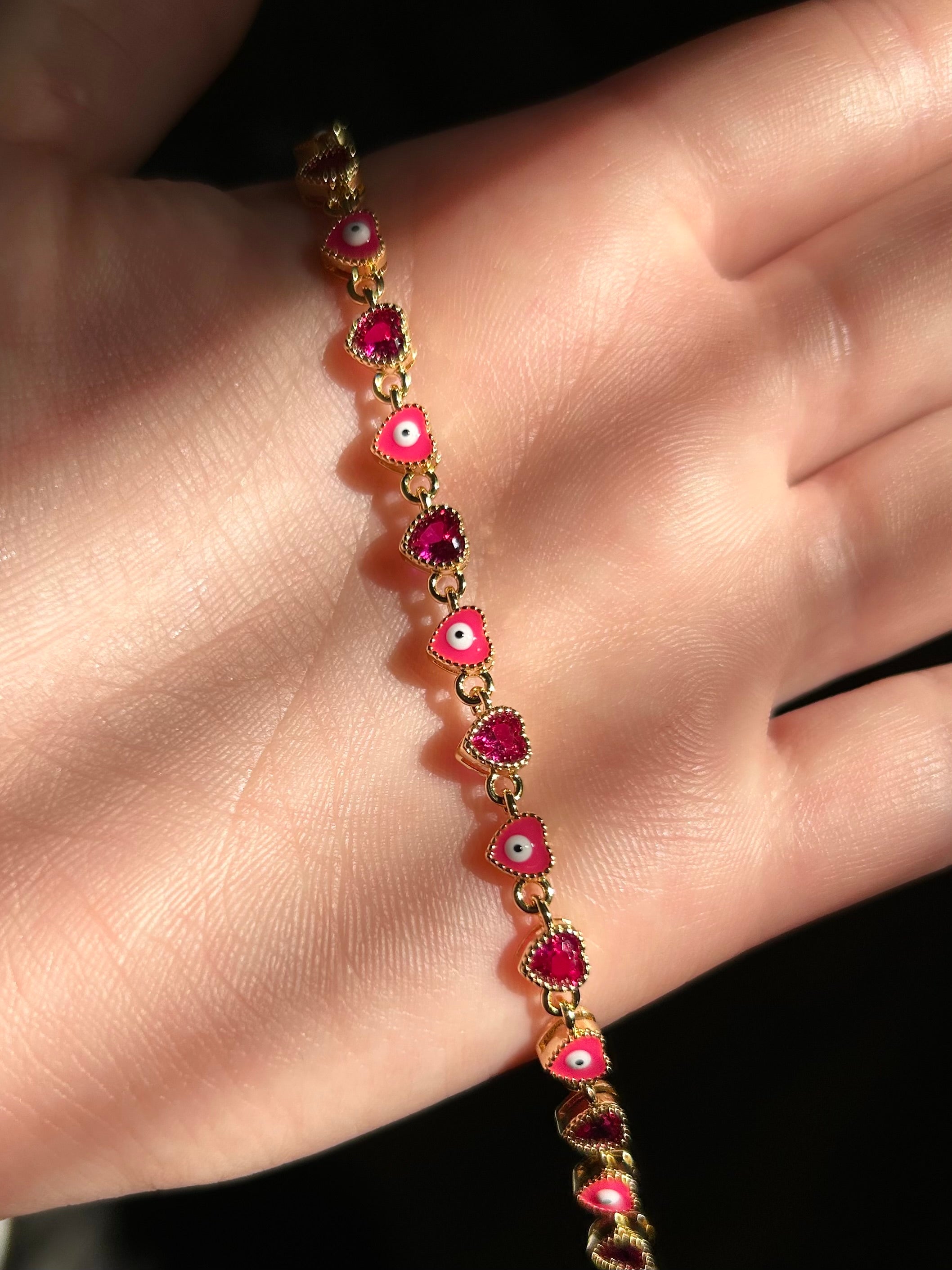 Pink evil eye bracelet